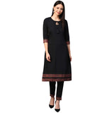 ZIYAA Women's Crepe Kurta (ZIKUCR3052-XL_Black_X-Large)