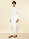 Manyavar White Cotton Embroidery|Zari Weave Kurta Pyjama Set For Men White M