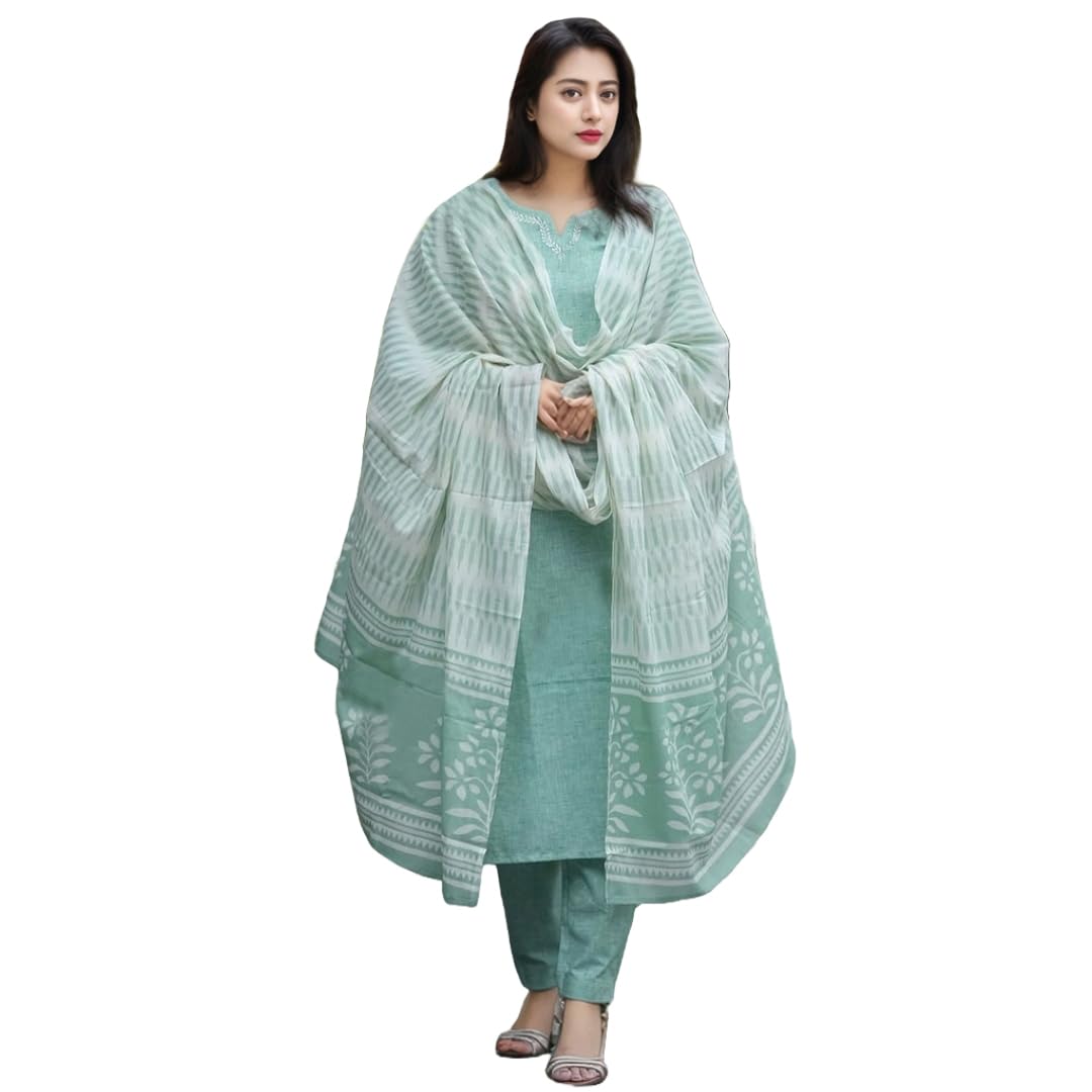 Anni Designer Women'S Rayon Viscose Straight Solid Kurta With Pant & Dupatta (Pragya See Green-Vks02_Xl_See Green_X-Large),See Green,XL,,,