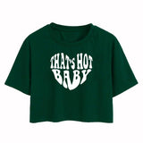 Toplot Text Printed Round Neck Crop Top For Women (Baby-Crop-Top-5200-Olive-S),Green,,B0DCTHF47K