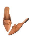 Shoetopia Women'S Tanslip-On Mules Pointed Toe Flats With Satin Ribbon Detailing | Stylish Casual & Office Eu40,Tan,7,B0DZVNSVQ8