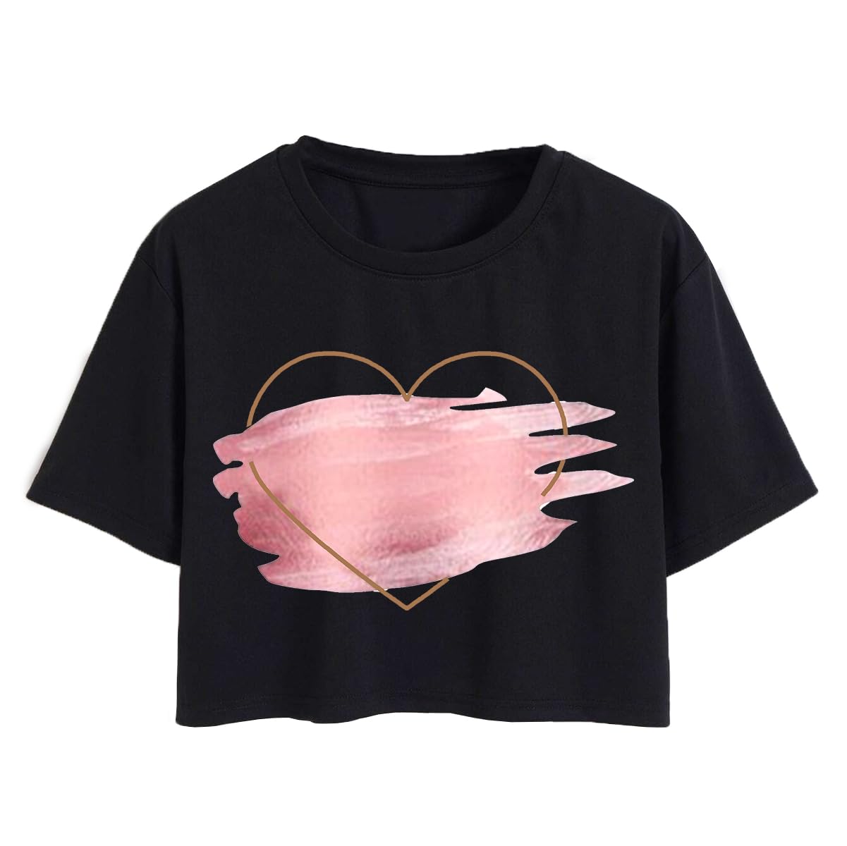 Toplot Heart Printed Round Neck Crop Top For Women (Big-Heart-Top-5201-Black-Xl),Black,,B0DCTGPXF7