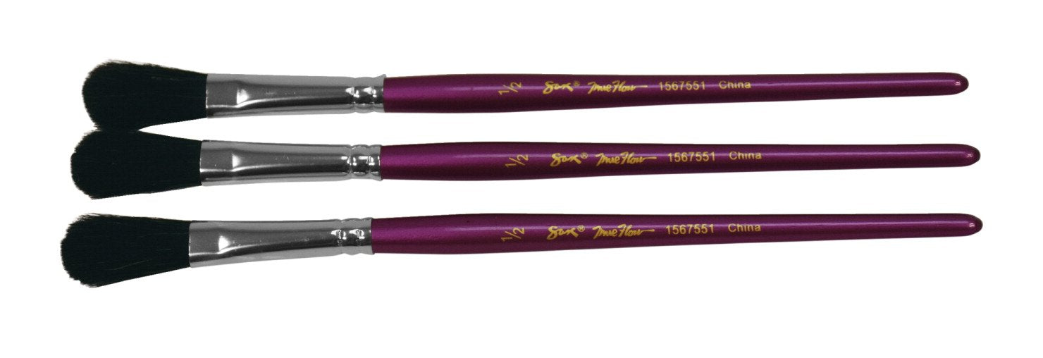 Sax True Flow Oval Wash Camel Hair Easel Brush, 1/2 Inch, Pack Of 3