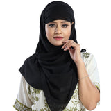 WomenS Georgette Designed Stylish Polycotton Feel Good Fabric Jersey Scarf Ladies Wrap Large Hijab (Black)