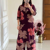Gosriki Women'S Rayon Viscose Printed Straight Kurta With Palazzo (Ishir Wine-Gs_L_Wine_Large),Wine,,B0FC6QRFZF
