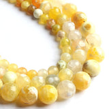 Yochus 35pcs Round Loose Yellow Fire Agate Beads for Bracelet Beads