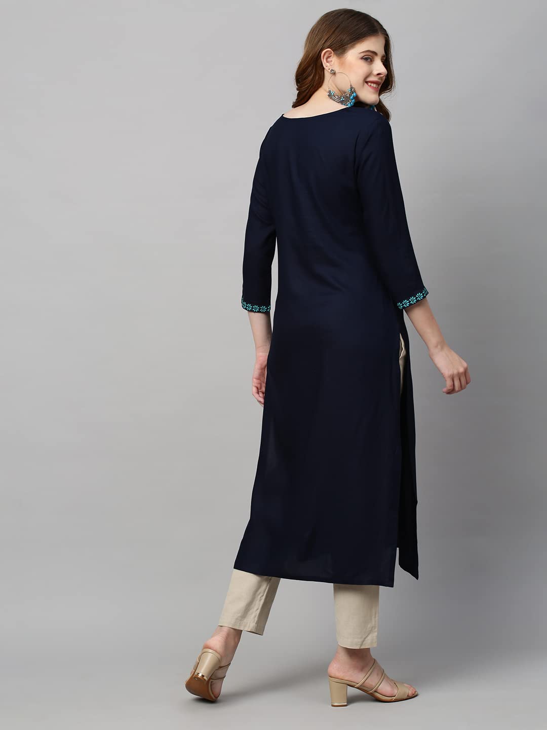 Gosriki Women'S Cotton Blend Solid Straight Kurta (Kissa Blue-Gs_Xl_Blue_X-Large),Blue,,B0BQG8SYX1