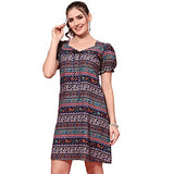 Oomph! Women'S Western & Fusion Wear Mini/Short Sheath Multicolor Dress In Crepe Fabric With U - Neck And Puff Sleeves - Md608Xl