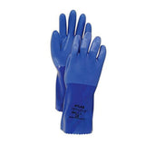 Showa Best 660-09 SHOWA Best P660 Vinyl Ove Premium Vinyl Coated Liquid Proof Gloves, Blue, 9/L (12 Pair)