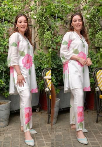 Anni Designer Women'S Chanderi Cotton Straight Printed Co-Ord Set (Lace Cream Co-Ord-Nkl_Xxl_Cream_Xx-Large),Cream,2XL,Cotton,ANNI DESIGNER Women's Chanderi Cotton Straight Printed Co-Ord Set (Lace Cream Co-ord-NKL),Kurta