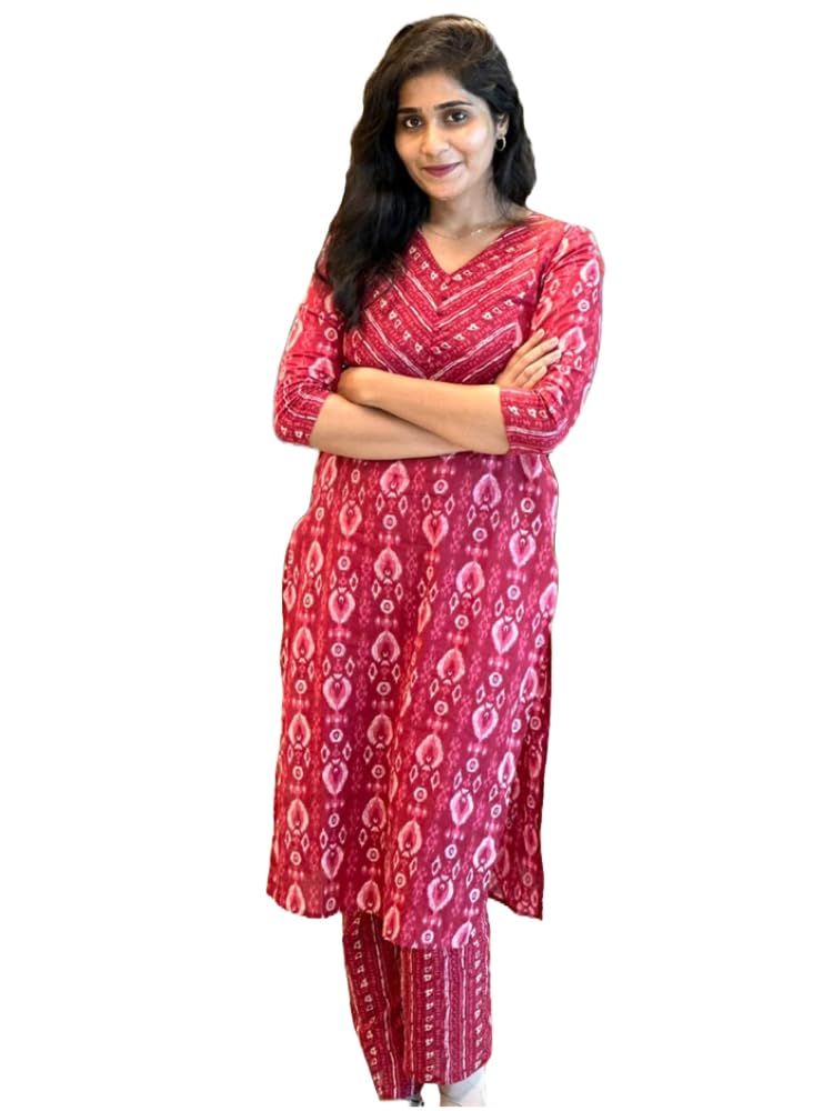 Anni Designer Women'S Rayon Blend Straight Printed Kurta With Pant (Risto Pink_Xl_Pink_X-Large),Pink,XL