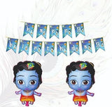 ZERECORD:JANAMASTME SPECIAL 2 PCS FOIL KRISHNA, 1 PCS PAPER V CUT HAPPY BIRTHDAY BANNER