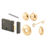 PrimeLine E 2478 Horizontal Trim Lock Set, 33/8 In. Backset, Black Housing w/Brass Plated Knobs (1 Set)