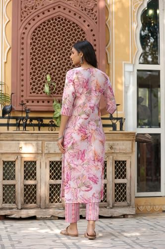 Gosriki Women'S Cotton Blend Straight Printed Kurta With Pant (Ps-Pink-Bfv-Gs_M_Pink_Medium),Pink,,B0CPXVDBFJ