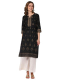 rangita Black Cotton Knee Length Printed Straight Kurti for Women | Kurta for Women_XL