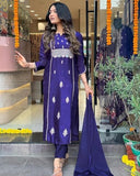Anni Designer Women'S Cotton Blend Embroidered Straight Kurta With Pant & Dupatta (Nepoli Begani_Xxl_Purple_Xx-Large),Purple,2XL,Cotton Blend,NEPOLI BEGANI_243,