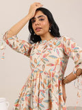 Libas Women'S Silk Blend Printed Anarkali Kurti (29630_Off White_Xl)