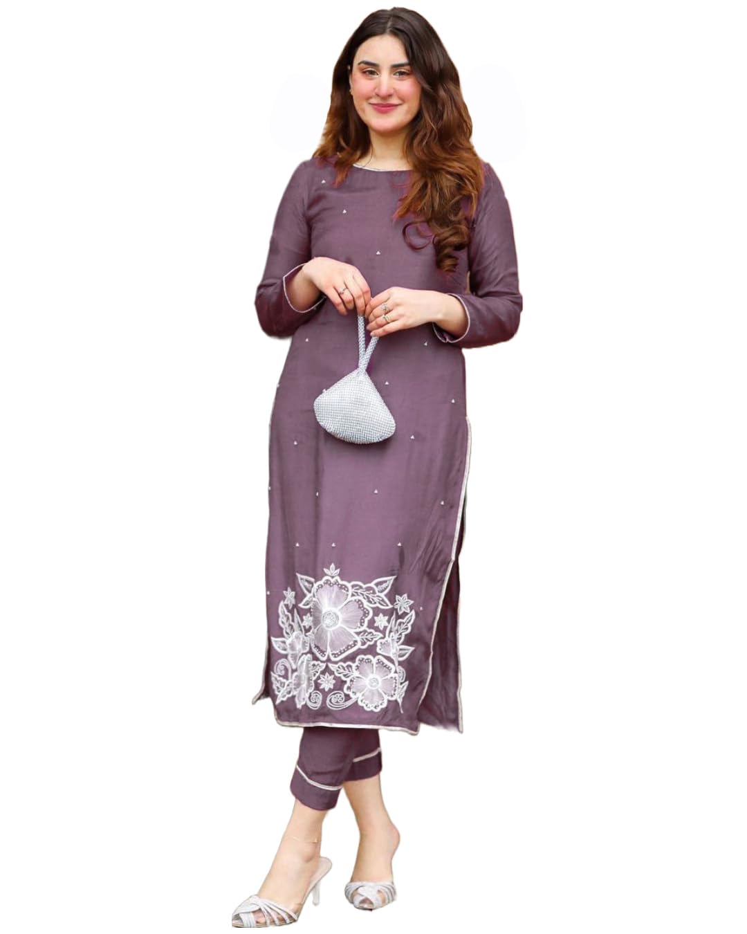 Anni Designer Women'S Rayon Straight Embroidered Kurta With Pant Set (Pital-Purple_S_Purple_Small),Purple,S