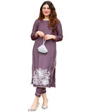 Anni Designer Women'S Rayon Straight Embroidered Kurta With Pant Set (Pital-Purple_S_Purple_Small),Purple,S