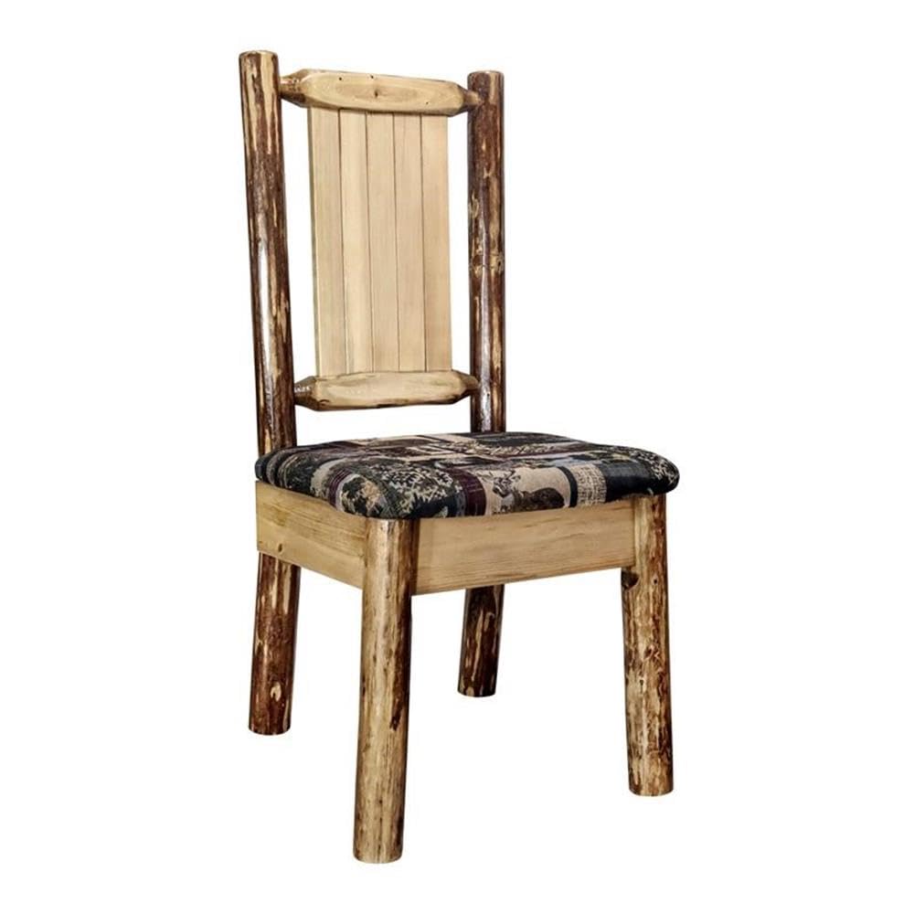 Montana Woodworks Glacier Country Collection Side Upholstered Chair, Woodland Pattern With Laser Engraved Pine Tree Design, Stai