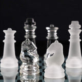 10*10 Glass Chess Set Frosted and Clear Pieces Felted Bottom for Adult and Teens(Gift for Game Education)
