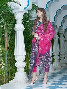 Gosriki Women'S Cotton Blend Straight Printed Kurta With Pant & Dupatta (Tingu Blue-Gs_L_Blue_Large),Blue,,B0CGD6G8L2