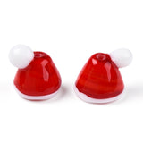 Beadthoven 10pcs Cute Red Hat Beads Christmas Murano Lampwork Glass Beads for Bracelets Cute Crystal Xmas Hats Spacers for DIY C