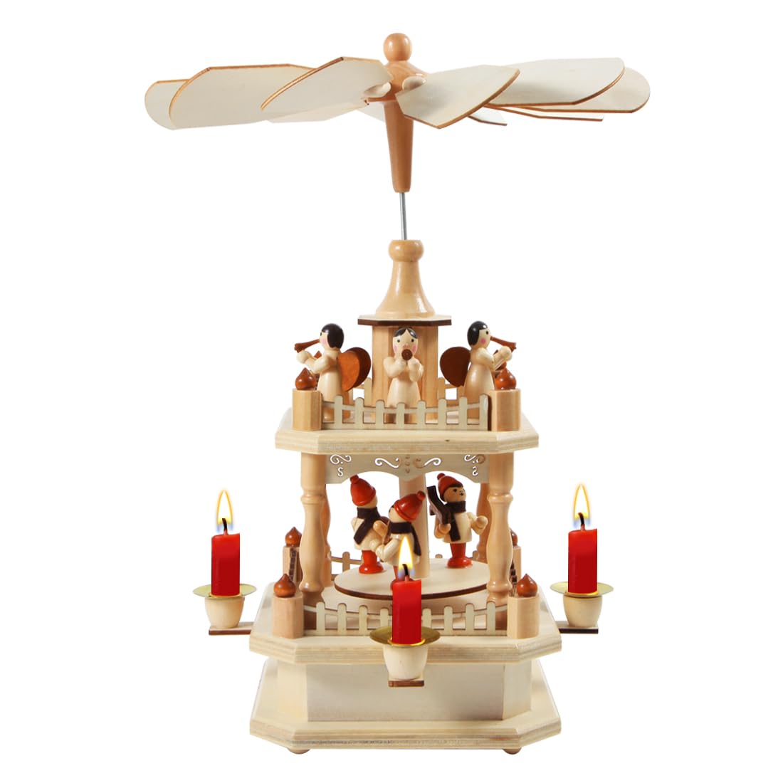 14 Inches Wooden Christmas Pyramid with 4 Candle Holders- Nativity Scene Set-Under The Christmas Tree -Christmas Table Top Decor