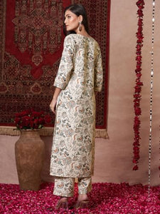 Anni Designer Women'S Rayon Viscose Straight Printed Kurta With Pant (Tirah Cream-Vks01_L_Cream_Large),Cream,L,Rayon,Regular,
