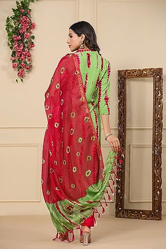 Anni Designer Women'S Rayon Blend Straight Printed Kurta With Pant & Dupatta (Sibori-Methi-Tgd_L_Green_Large),Green,L,Cotton Blend,Regular,