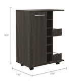 Tuhome Bar Cart, Two External Shelves, Four Casters, Six Built-In Wine Rack, Single Door Cabinet -Espresso