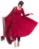 Gosriki Women'S Rayon Blend Solid Anarkali Kurta With Pant & Dupatta (Pancham Red-Gs_S_Red_Small),Red,,B0DP2CRQNL