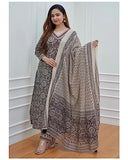 Anni Designer Women'S Cotton Blend Printed Straight Kurta With Pant & Dupatta Pack Of 2 (Combo-Nihira Cream-Bagru-Yellow_S_Multi_Small),Multicolour,S,Cotton Blend,Regular,