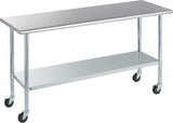 ROCKPOINT Stainless Steel Table for Prep & Work with Caster Wheels 24x72 Inches, NSF Metal Commercial Kitchen Heavy Duty Table w
