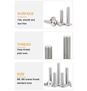 binifiMux 20pcs M6 x 15mm Flat Head Socket Cap Allen Bolts Rivet Screws Connecting for Furniture 304 Stainless Steel