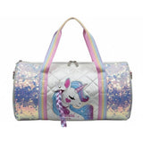 Unicorn Duffel Bag For Girls Rainbow Glitter Kids Travel Bag With Shoe Compartment Dance & Gymnastics Bag, Waterproof Overni