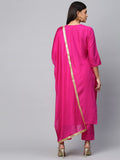 Anni Designer Women'S Cotton Blend Embroidered Straight Kurta With Pant & Dupatta (Lissy New Pink_M_Pink_Medium),Pink,M,Cotton Blend,Straight,