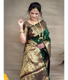 Yashika Women'S Zari Woven Cotton Silk Jacquard Saree With Unstitched Blouse Material (Az-Ys-Og1-Jyotika Green,Green,Free Size,Cotton Silk,Zari Woven Cotton Silk Jacquard Saree With Unstitched Blouse Material,