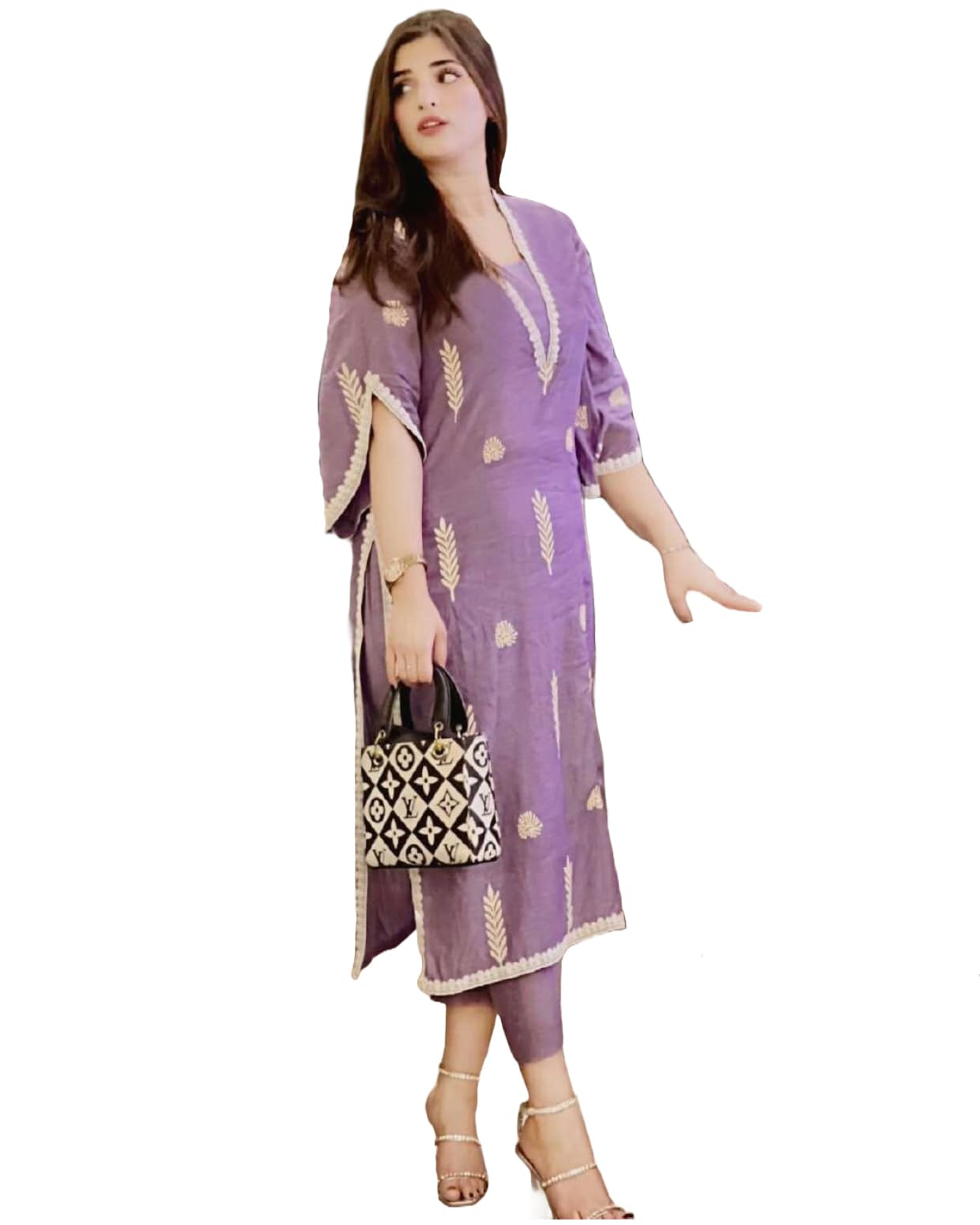 Anni Designer Women'S Rayon Viscose Printed Pakistani Kurta With Pant Set (Vastarpur Purple_L_Purple_Large),Purple,L
