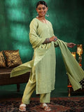 Libas Womens Embroidered Silk Blend Straight Kurta With Palazzos And Dupatta Green S