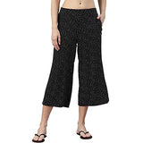 Enamor Essentials Women's Slim Fit Mid Rise Crop Length Soft & Drapey Stretch Viscose Culottes with Smart Side Slits - EA64(EA64-Black Scatter Aop-M),Black Scatter Aop