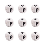 FASHEWELRY 10Pcs Cube Letter Silicone Beads 12x12x12mm Square Letter P Alphabet Beads for DIY Bracelet Necklace Jewelry Making