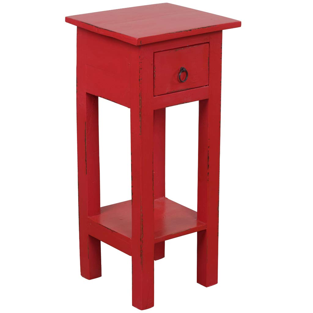 Sunset Trading Shabby Chic Cottage Table, Small One Drawer, Antique Red