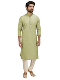 Manyavar Elegant SelfDesign Full Sleeves Kurta and Churidar Set for Men - (Green, X-Large)