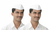 Atabz Gandhi Topi Set Of 2 Traditional Maharashtrian Khadi Cotton Cap White Handstitched ReadyToWear Nehru Cap For Men..