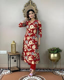 Anni Designer Women'S Cotton Blend Straight Printed Kurta With Pant (Dhun Red_S_Red_Small),Red,S,Rayon Blend,Regular,
