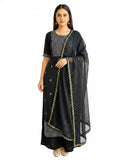 Src Creations Women Chiffon Plain Dupatta With Zigzag Gold Border, 210 X 90 Cm, Approx 95 Gram