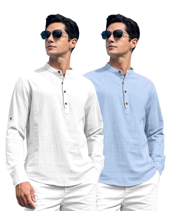 Royalscout Combo Of Men'S Solid Cotton Blend Full Sleeve Straight Kurta Shirt (Pack Of 2)
