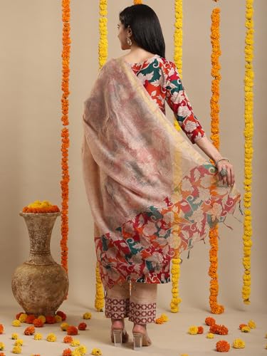 Gosriki Women'S Rayon Blend Straight Printed Kurta With Pant & Dupatta (Candy Beige-Vks01-Gs_3Xl_Beige_Xxx-Large),Beige,3,B0DK9N7767