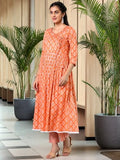 Libas Orange Pure Cotton Printed Kurta Sets For Women Orange 2Xl
